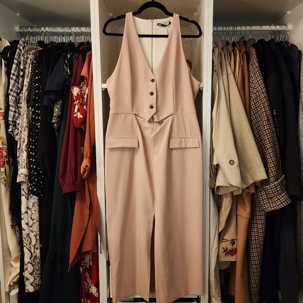 Zara Blush Pink Tailored Vest Midi Dress - Picture 3 of 11